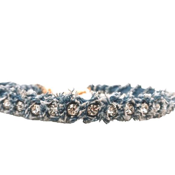 Diamonds DENIM Choker SIMULATED DIAMONDS Fuzzy Eyelash Necklace Luxe Formal Glam - Picture 8 of 15